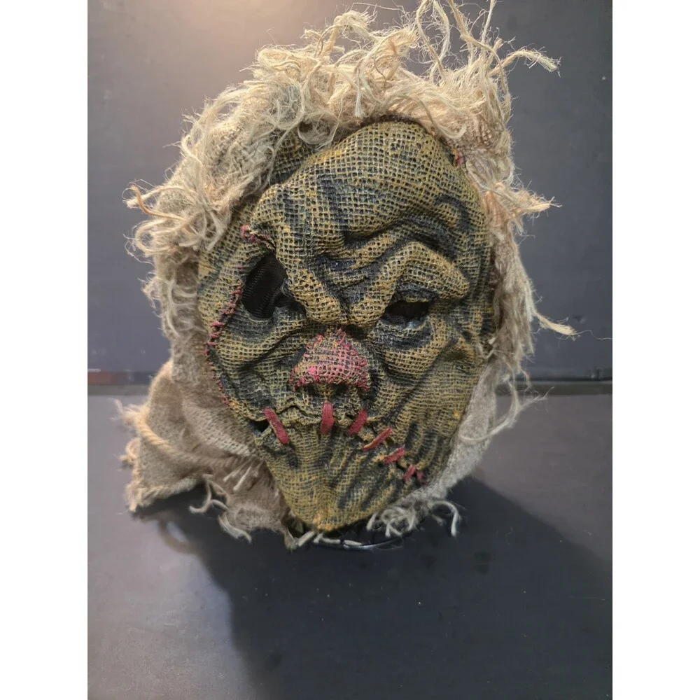 Scarecrow Mask Scary Burlap Stitched Evil Clown Halloween Costume Prop Creepy